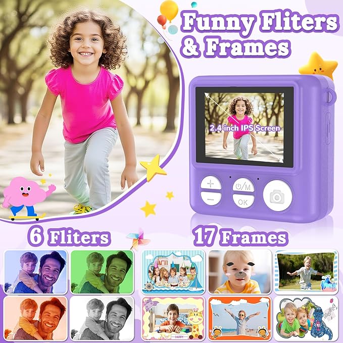 Kids Camera Instant Print, HD Digital Video Recorder with 32GB SD Card, Gifts for 3-12 Year Old Girls and Boys, Portable Toy for Toddlers and Kids(Purple)