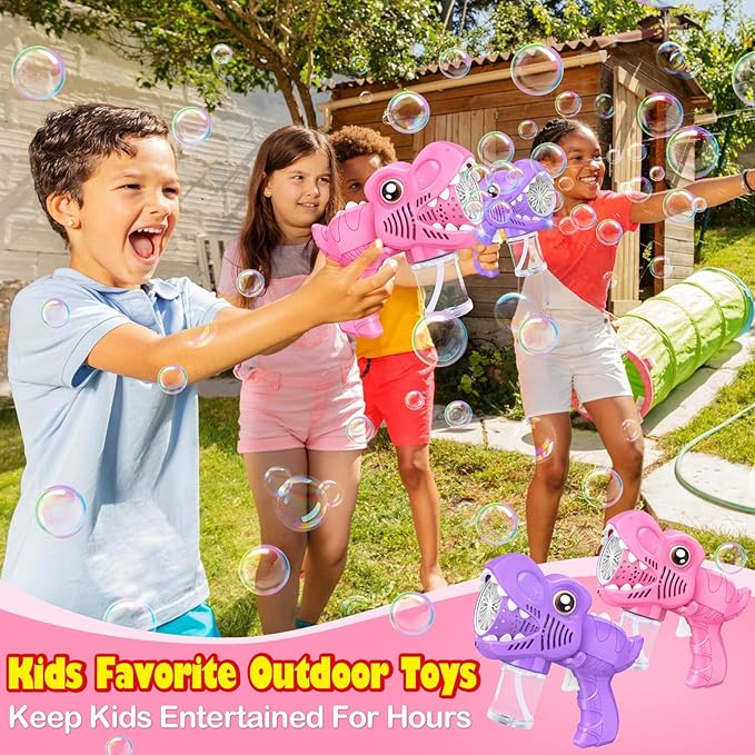 Toys for Girls Kids Ages 3-8: Bubble Gun for Kids 2 Rechargeable Dino Bubble Machine Gift for 3 4 5 6 7 8 Girls Toddlers Ages 4-6 Easter Basket Stuffers Outoor Birthday Christmas Valentines