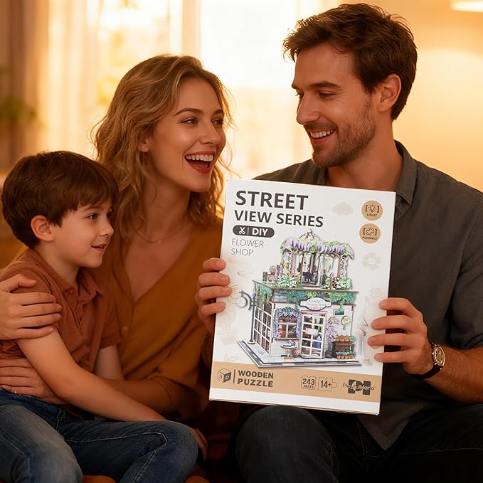 Book Nook Kit - DIY Miniature House Kit for Adults, Dollhouse Booknook Tiny House Bookshelf Decor 3D Wooden Puzzle Street Model, Ideal Gift for Book Lovers, Family, Friends (Flower Shop)