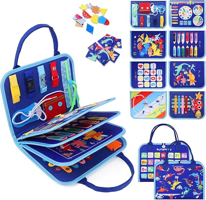 Busy Board, Montessori Toys for 1 2 3 4 Year Old Boy Birthday Gifts, Educational Sensory Toy for Learning Activities Fine Motor Skills, Road Trip Airplane Travel Toys for Toddlers Kids Age 1-3 2-4