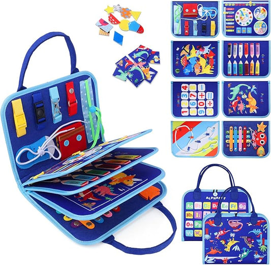 Busy Board, Montessori Toys for 1 2 3 4 Year Old Boy Birthday Gifts, Educational Sensory Toy for Learning Activities Fine Motor Skills, Road Trip Airplane Travel Toys for Toddlers Kids Age 1-3 2-4