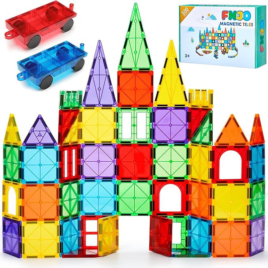 FNJO Magnetic Tiles, 100PCS Building Blocks, STEM Magnets Building Toy Set, Preschool Kindergarten Construction Stacking Toy, School Teacher Supplies, Classroom Must Haves