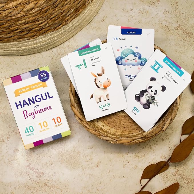 Korean Hangul Flashcards for Beginners - 55-Card Set for Mastering The Korean Alphabet, Numbers & Colors with MP3 Audio