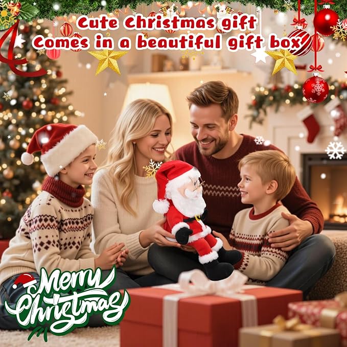 Christmas Dancing Santa Plush Interactive Toy, Dancing Singing Musical Santa Claus, Animated Christmas Plush Holiday Decorations for Kids Boys Girls Gifts