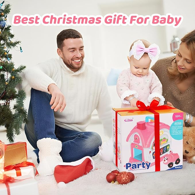 1 2 Year Old Girls Montessori Musical Learning House Toys,First Birthday Gifts for Baby Girls,Pink Bilingual Educational Toy for Toddlers Age 1-3