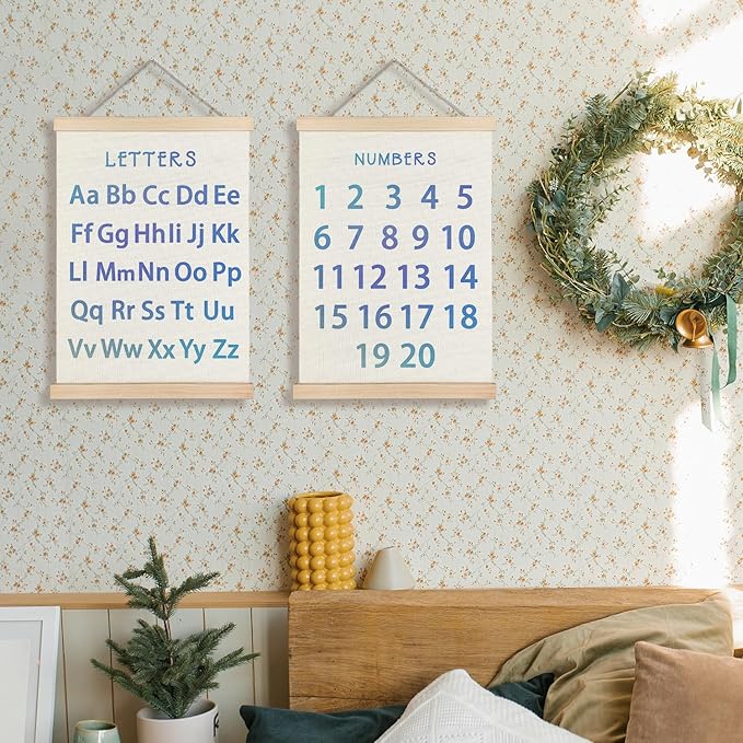 Supwhd Classroom Wall Decor, Numbers and Alphabet Educational Wall Art Poster, Alphabet ABC Numbers from 1 to 20 Poster Wall Decor for Toddler Kids Room Playroom Classroom, 12x16 Set of 2（Blue）