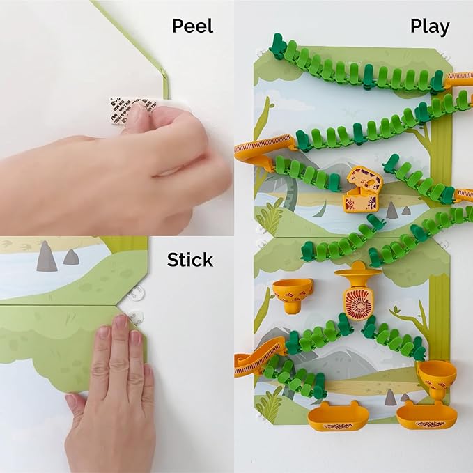 Oribel VertiPlay Magnetic Marble Run | Builder Set STEM Toy | Creative Free Play Construction Kit for Kids | Works on Fridges, Lockers & Metal Surfaces | Builder Set (75) (Dino Quest)