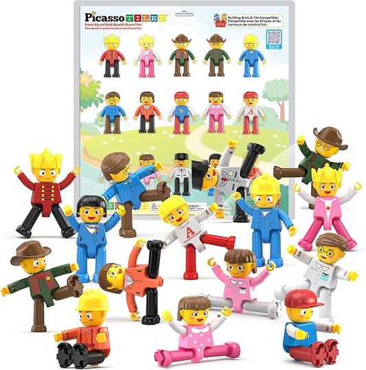 PicassoTiles Magnetic Figure Playset 15 PCS Rotatable Characters Toys for Kids Add On Set for Building Block Tiles Toddlers Sensory Pretend Play Travel Gift