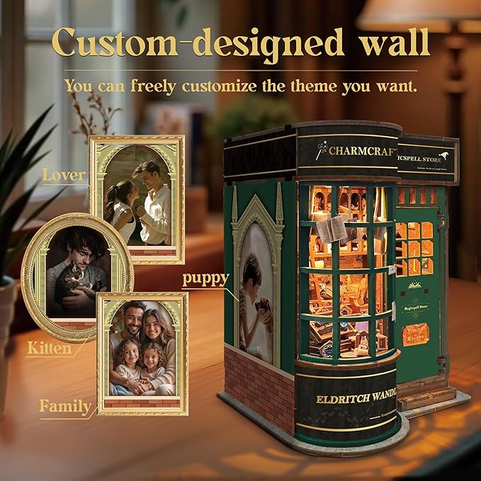 DIY Dollhouse Kit, Victorian Style Miniature Store with LED Lights,Wooden Charmcraft Magical Wand Shop，Personalized Customized Gift