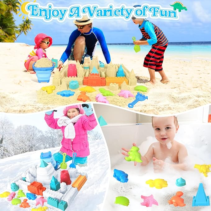 Collapsible Beach Toys for Kids Toddlers, Collapsible Sand Bucket and Shovels Set with Mesh Bag,Travel Sand Castle Building Kit, Sandbox Toys, Foldable Beach Essentials for Toddlers Kids Age 3-10 ﻿