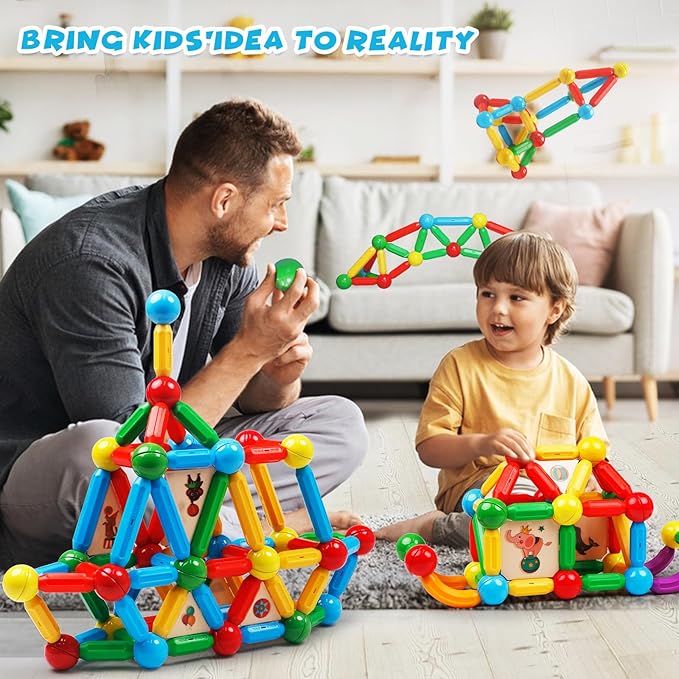 MAGBLOCK 90PCS Magnetic Building Sticks Toy Building Blocks Gift for Boys and Girls, Magnet Sticks Balls and Rods Sets, Sensory Montessori Toys for Preschool Toddlers Kids