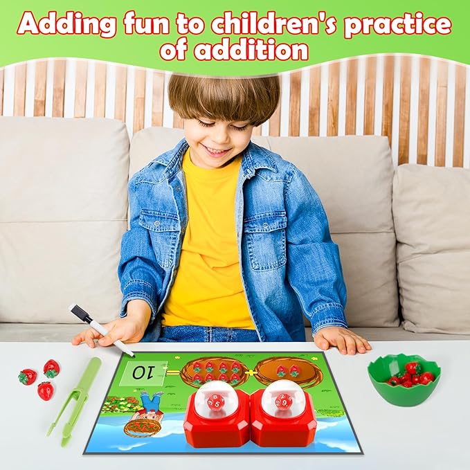 Math Board Games for Kids with Dice Poppers,Math Manipulatives,Dice Games,Addition Subtraction Games,Math Counters,Counting Toys,Fine Motor Toys,Kindergarten Classroom Homeschool Supplies