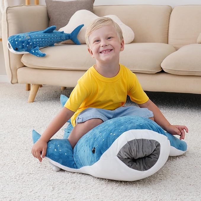 39 Inch Whale Shark Stuffed Animal – Giant Plush Shark Pillow Toy, Realistic Big Whale Shark Plushie for Kids and Ocean Lovers, Large Cuddly Gift