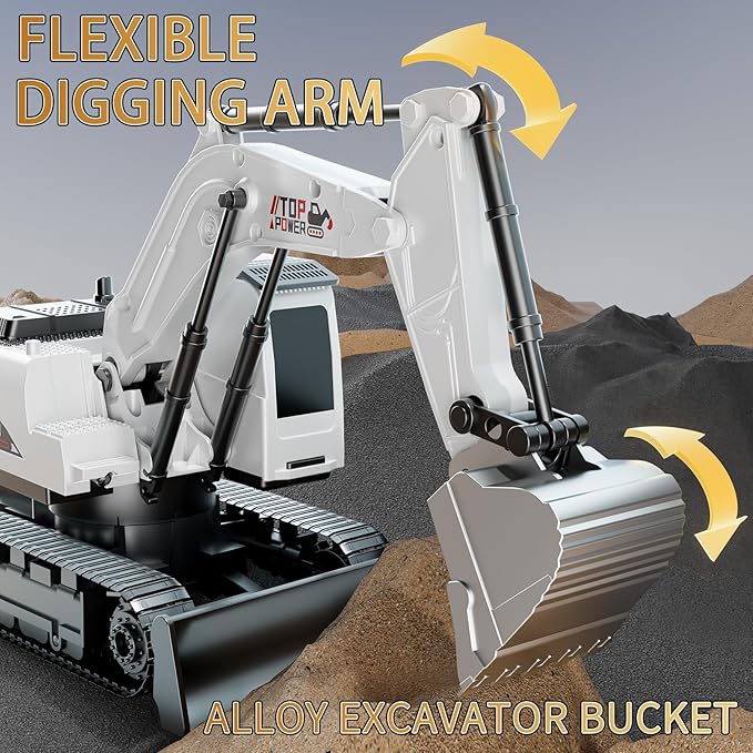 Remote Control Excavator for Boys 4-7, RC Excavator for Kids, 27 MHz Construction Trucks Vehicles Toys for Toddlers 1-3 3-5 4-7 with Metal Shovel and Light Birthday Boys Gifts