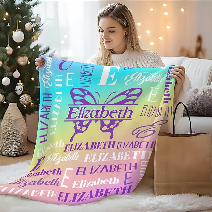 Kids Blanket for Girls 3-5, Custom Butterfly Gifts for Adults Teens Women, Personalized with Name Soft Warm Comfy Lightweight Monogram Butterfly Accessories Blankets for Travel Camp Home Living Room