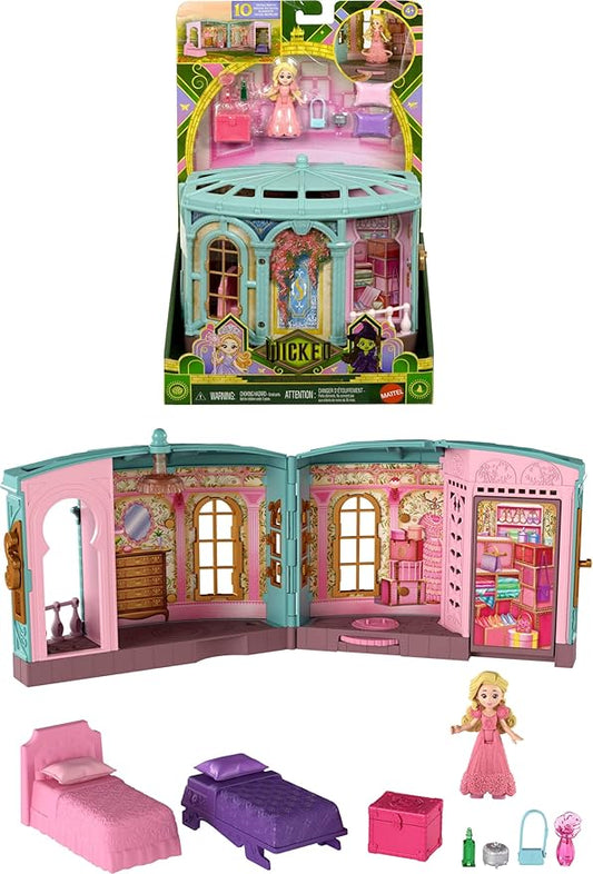 Mattel Universal Pictures’ Wicked So Popular Dorm Small Doll Playset with 3 Play Spaces & 9 Accessories, Inspired by The Movie