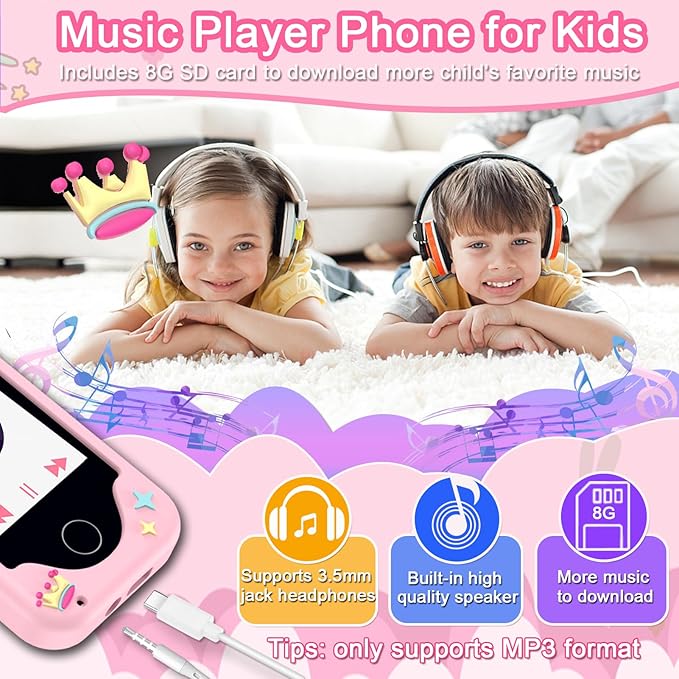 Kids Phone Toys for Girls, 3 4 5 6 7 8 Year Old Boys Girls Christmas Birthday Gifts for Kids, 2.8" Touchscreen Smartphone Toddler Cell Phone, Children Play Toy Phone with Camera, Game, Music, 8GB Card