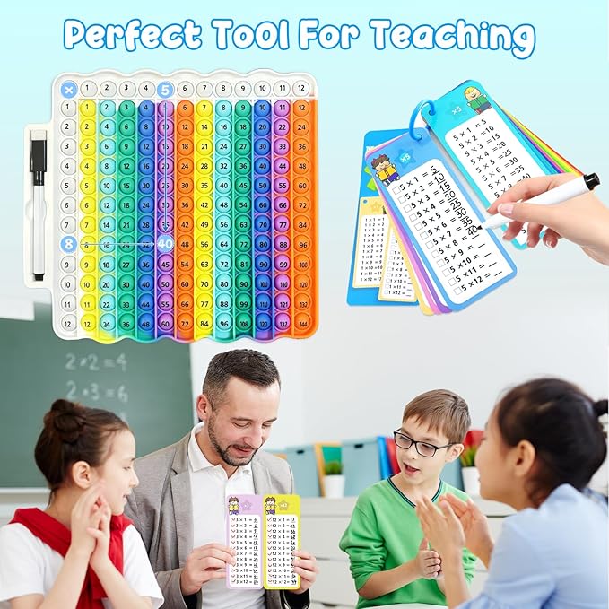 Multiplication Flash Cards + Pop Fidget Multiplication Chart, Times Table Educational Flashcard 3rd Grade, 4th, 5th, 6th Grade for Kids