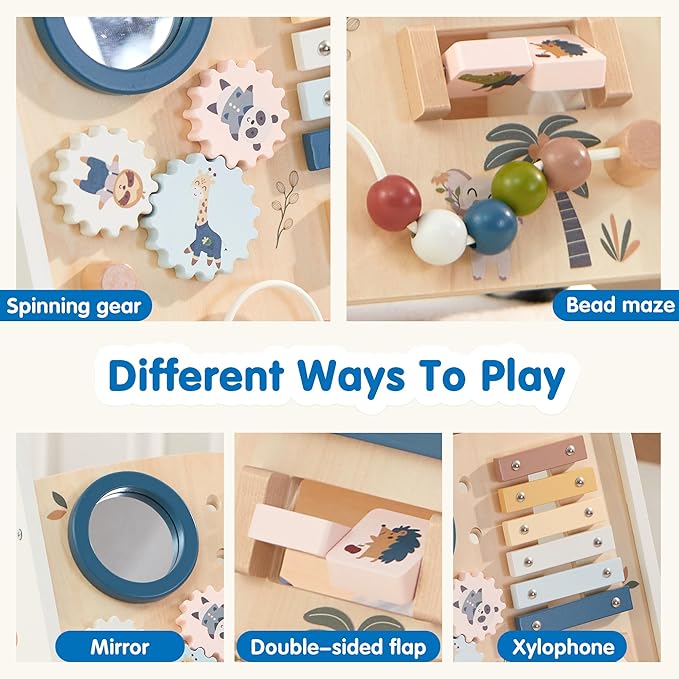 Freniland Wooden Baby Walker，Baby Walker with Wheels for Toddlers 18M+，Montessori Toys with Bead Maze, Xylophone and Storage for Boy and Girl