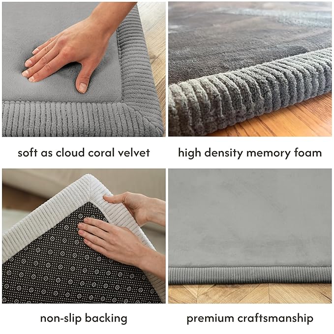 Premium Baby Playmat for Floor 60" x 80" Dark Gray – Cloudsoft Coral Velvet Memory Foam Rug for Crawling – Non-Slip, Water-Resistant, Non-Toxic, Easy-Care Muscle Mat – Thick Play Mat for Baby