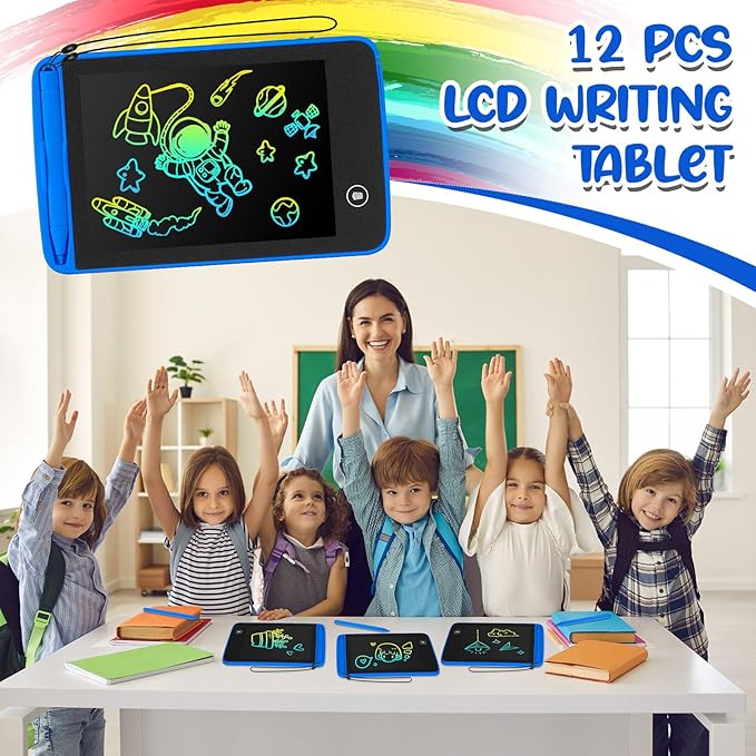 Zhehao 12 Pcs LCD Writing Tablet for Kids Colorful Drawing Doodle Board Drawing Tablet Erasable Reusable Electronic Draw Pad Gift for Boy Girl Xmas Educational Learning(6.5 Inch Screen,Blue)