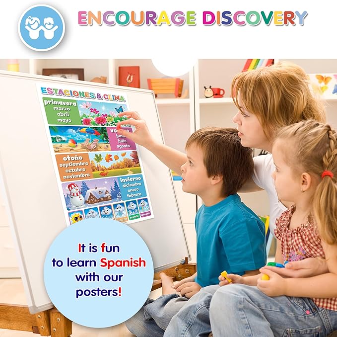 DeeDee's Workshop 16 Spanish Classroom Posters - Spanish Learning for Kids, Abecedario para Niños en Español, Days of the Week & Calendar