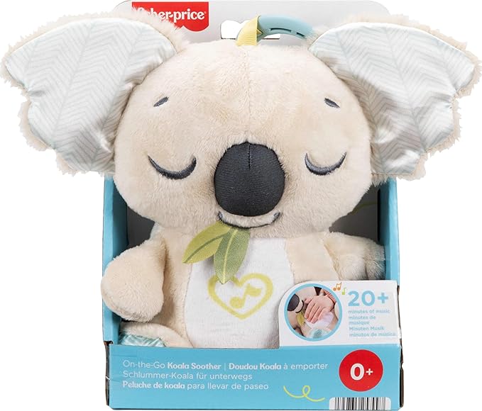 Fisher-Price Baby Toy On-The-Go Koala Soother, Plush Portable Sound Machine with White Noise & Music for Newborns Ages 0+ Months