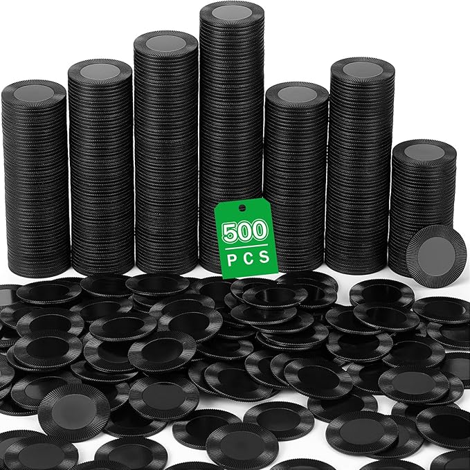 Leitee 500 Pcs Black Plastic Poker Chips Bulk 1.5 Inch Mini Bingo Chips Tokens Markers Blank Casino Counting Discs Learning Math Counters for Adults Interlocking Game Counting Reward Card