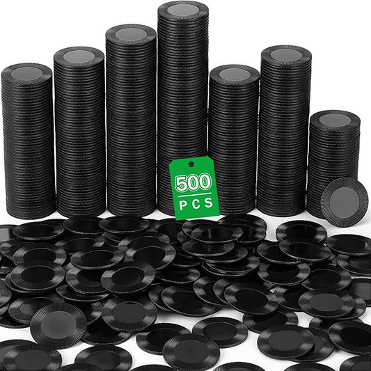 Leitee 500 Pcs Black Plastic Poker Chips Bulk 1.5 Inch Mini Bingo Chips Tokens Markers Blank Casino Counting Discs Learning Math Counters for Adults Interlocking Game Counting Reward Card
