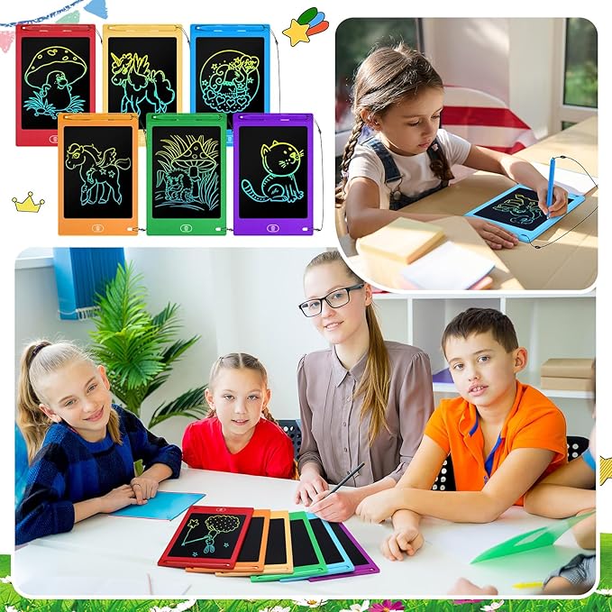 Zhehao 24 Pieces LCD Writing Tablet Doodle Board 8.5 Inch Colorful Reusable Screen Board Pad Reusable Drawing Writing Learning Educational Pad Toys for Girls Boys 8-10 3-10 (Bright Color,Round Style)