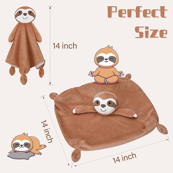 Pro Goleem Sloth Security Blanket Soft Lovey for Babies Boys and Girls Newborn Lovie Infant Blankie Sloth Baby Snuggle Toy Stuffed Animal Baby Gifts 14 Inch