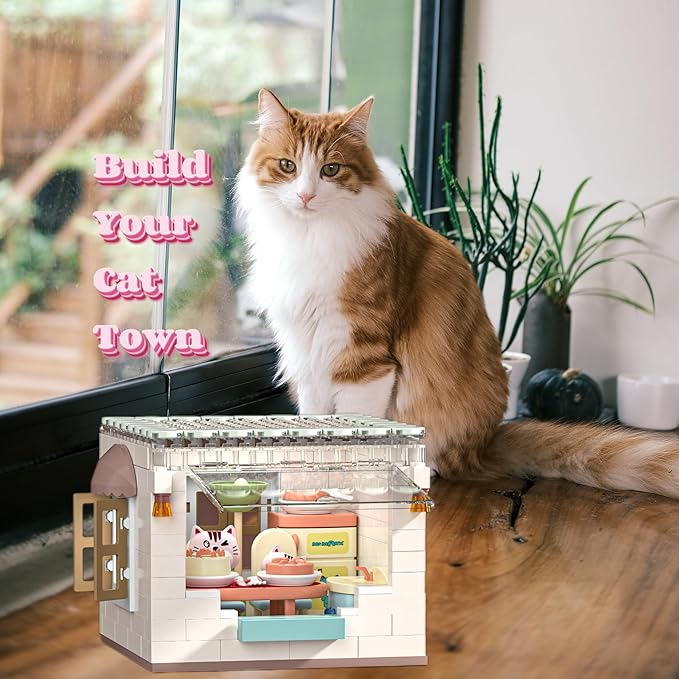 Koko's Cat Town DIY Miniature House Kit,Tiny House Dining Room Building Kits,Purrfect Dollhouse with 259PCS,Gift for Cat Lovers Teens Kids Ages 3+