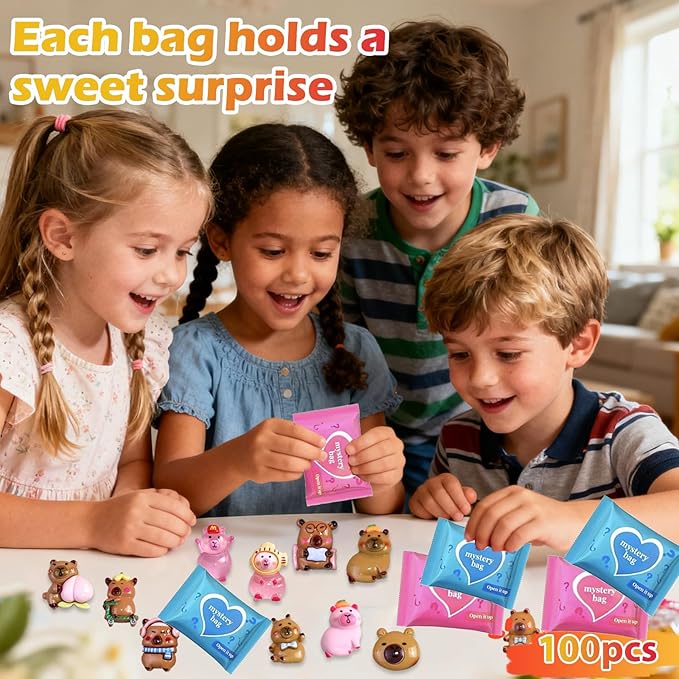 100 Pcs Random Mini Capybara with Glow in the Dark Feature, Individually Packaged Blind Bags – Cute Collectible Resin Toys for Kids, Fairy Gardens, Desk Decor, Party Favors, and Creative DIY Projects