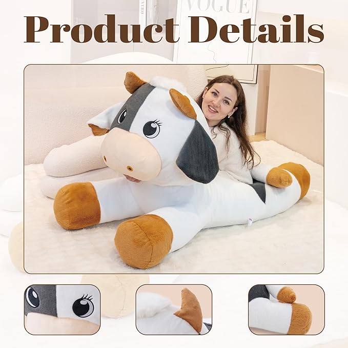Giant Cow Stuffed Animals, Big Stuffed Cow Plush Toys, Jumbo Plushies Toy 39", Soft Large Farm Stuffed Animals Gifts for Kids Boys Girls on Birthday Children's Day Christmas