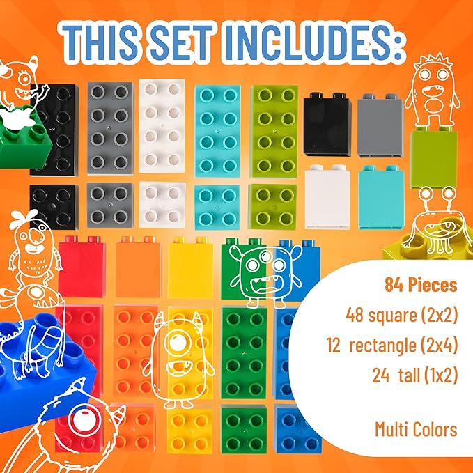 Strictly Briks Building Blocks Set - Toddler Blocks Ages 3-5 - Compatible with Lego Sets & Kids Building Kits - Durable Learning Toy - 84 Pieces, Multicolor