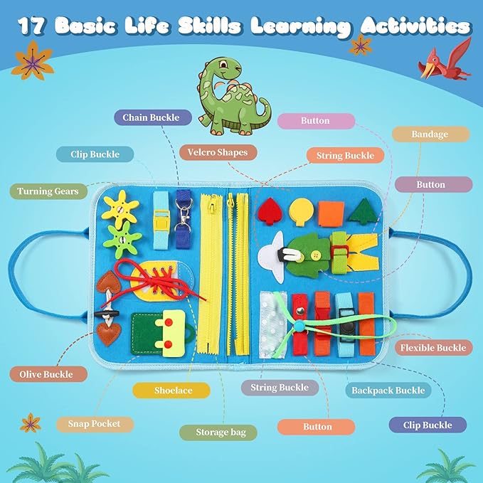 Toddler Busy Board for 1 Years Old, Montessori Toys Busy Book for Toddlers 1-3 Educational Activity Basic Dress Motor Skills, Kids Christmas Birthday Gift for 2-4 Boy Airplane Car Travel Essentials