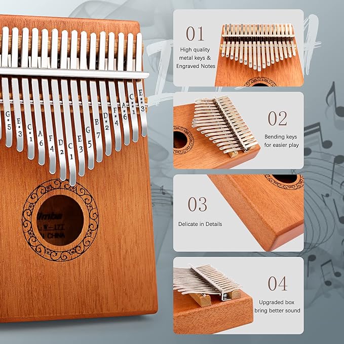 Kalimba Thumb Piano,YUNDIE Portable 17 Keys Mbira Finger Piano with Tune Hammer and Study Instruction,Musical Instruments Birthday Gift for Adult Beginners Professional(Brown)