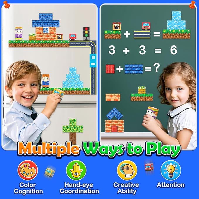 100PCS Magnetic Blocks - Build Mine Magnet World Road Set, Magnet Building Blocks Toddler Toys Creative Kids Games, STEM Sensory Toys for Kids 3+, 1'' Magnetic Cubes Classroom Must Haves Toy Gifts