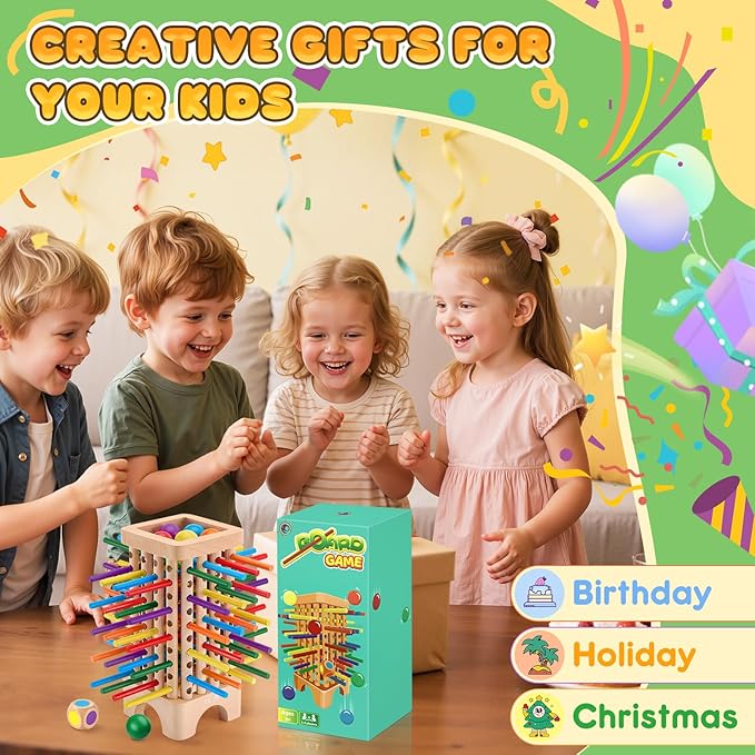 Montessori Game Wooden Board Games, 42 Colorful Sticks Dice Game Math Learning Toys for 3 4 5 6 Year Olds, Builds Fine Motor Skills & Counting, Family Travel Games for 3 Year Olds Gift for Kids
