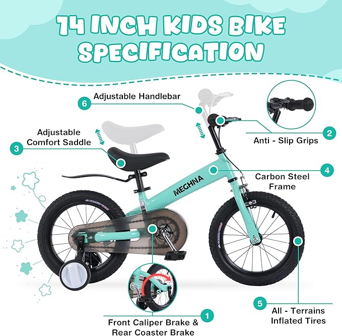 ZUKKA Toddler Balance Bike 2 in 1 with Detachable Training Wheels 14 Inch Kids Bike Aged 3-7 Years Old with Adjustable Seat Handlebar and Coaster Brake for Boys Girls