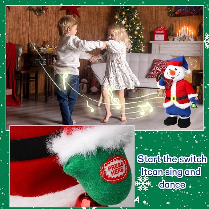 Jumping Dancing Singing Santa, Singing Dancing Santa Claus Toys Animated Christmas Plush Toy Funny White Elephant Musical Plush Toys 2025 Xmas New Year Gift for Kids,15"