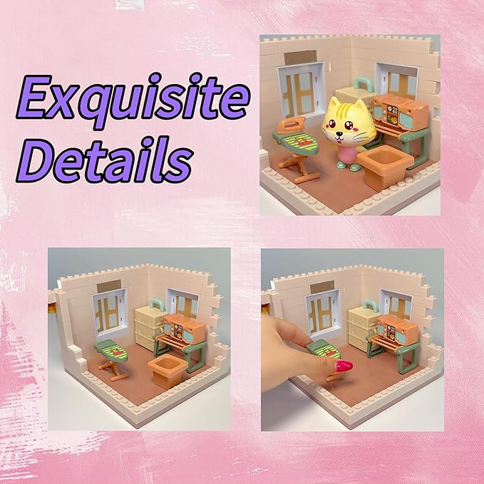 Koko's Cat Town DIY Miniature House Kit,Tiny House Laundry Room Building Kits,Purrfect Dollhouse with 251PCS,Gift for Cat Lovers Teens Kids Ages 3+. Purr-FECT Gift! (HY-120A4)