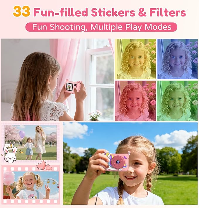 Kids Camera with Tripod & 32GB Card, 1080P HD Toddler Camera, PortableToy for Girls Boys Age 3-10, Christmas Birthday Gift, Christmas Stocking Stuffers, Pink