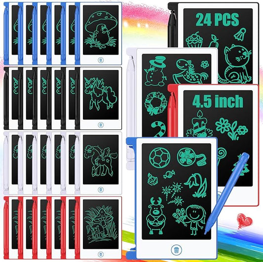 Zhehao 24 Pack LCD Mini Writing Tablet for Kids 4.5 Inch Doodle Board Bulk Erasable Reusable Electronic Drawing Pad Birthday Party Favors Goodie Bag Classroom Gifts(White)