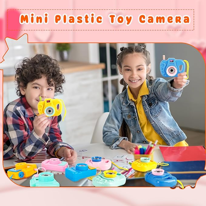 32 Pcs Mini Toy Camera Bulk Set Plastic Camera with Lmages in Viewfinder Pretend Play Prop for Kids Birthday Party Favors Classroom Prizes Goodie Bag Fillers