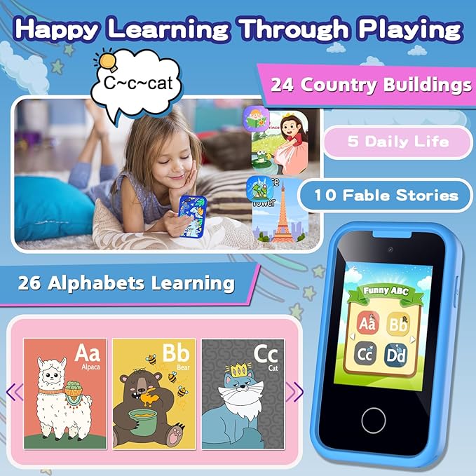 Kids Phone Toys for Boys, 3 4 5 6 7 8 Year Old Boys Girls Christmas Birthday Gifts for Kids, 2.8" Touchscreen Smartphone Toddler Cell Phone, Children Play Toy Phone with Camera, Game, Music, 8GB Card