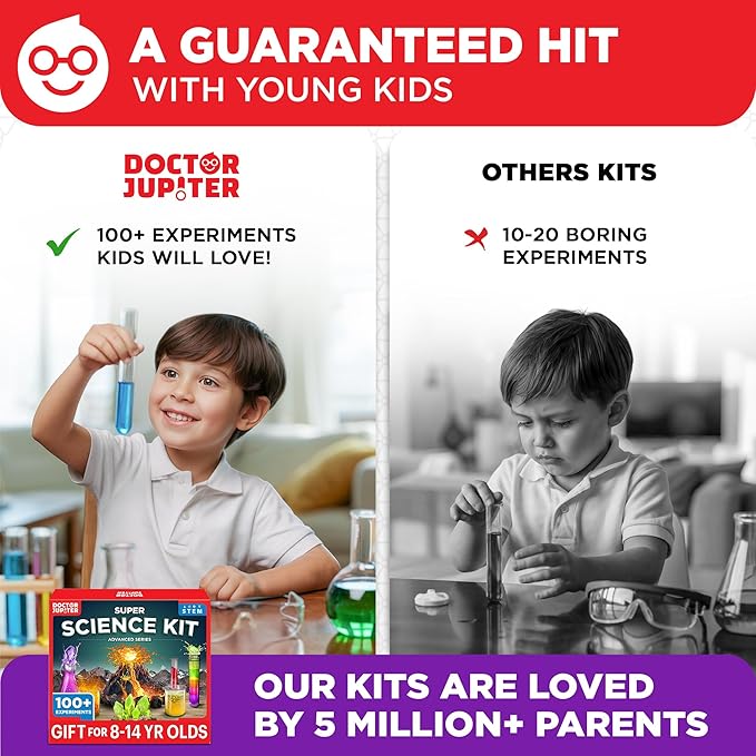 Doctor Jupiter Super Science Kit for Kids Ages 8-12 | Chemistry Set, STEM Toy with 100+ Experiments & Geyser Tube Ideas for Boys & Girls 8+ Years Old | Learning & Educational Projects