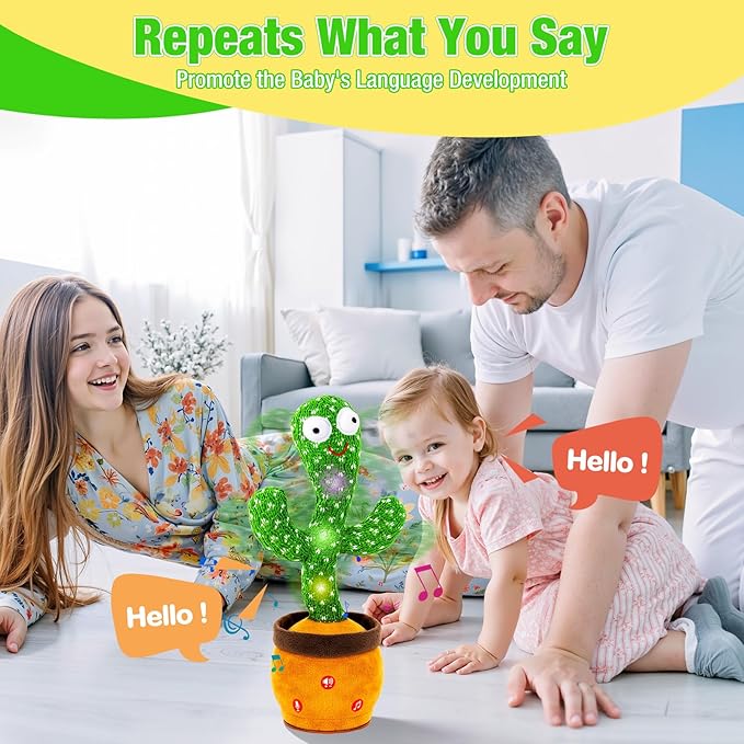 Ayeboovi Baby Toys Dancing Talking Cactus, Volume Adjustable Mimicking Recording Cactus Toy Repeats What You Say, Toddler Toys Singing Cactus with 120 Songs, Tummy Time Toys for Kids Boys Girls