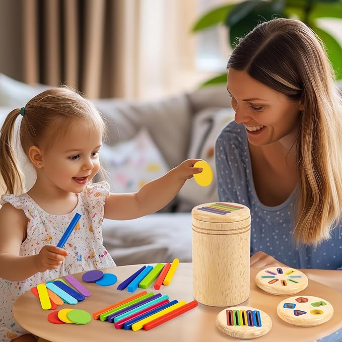 Montessori Toys for 3 4 5 Year Old, 4 in 1 Wooden Color Sorting Toys, Preschool Learning Activities Fine Motor Skills Sensory Toys for Toddlers