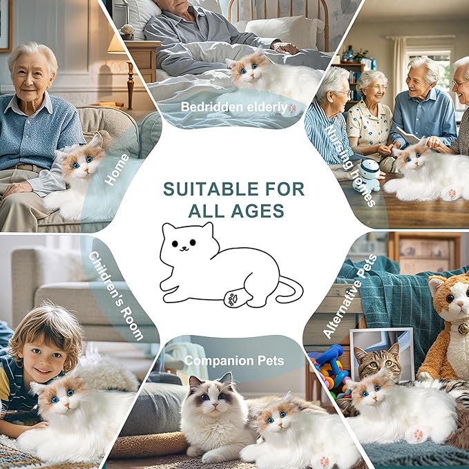 Chongker Interactive Companion Robot Cat Pets, Handmade Weighted Stuffed Animals, Cat Plush Toy with Voice Response, Realistic Heartbeat and Purring, Ragdoll Cat